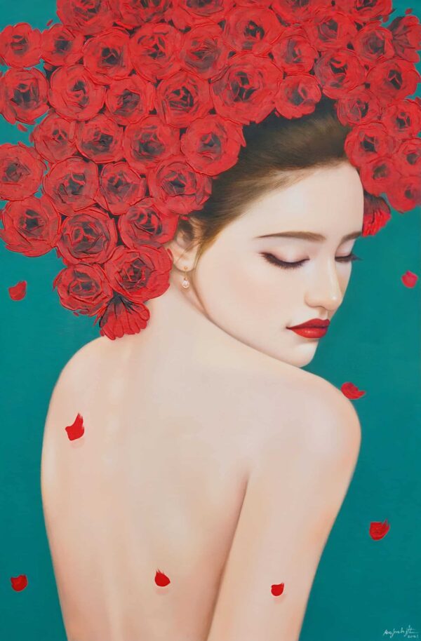 Donna Fragile con Rose – 60 X 90 cm Art Gallery