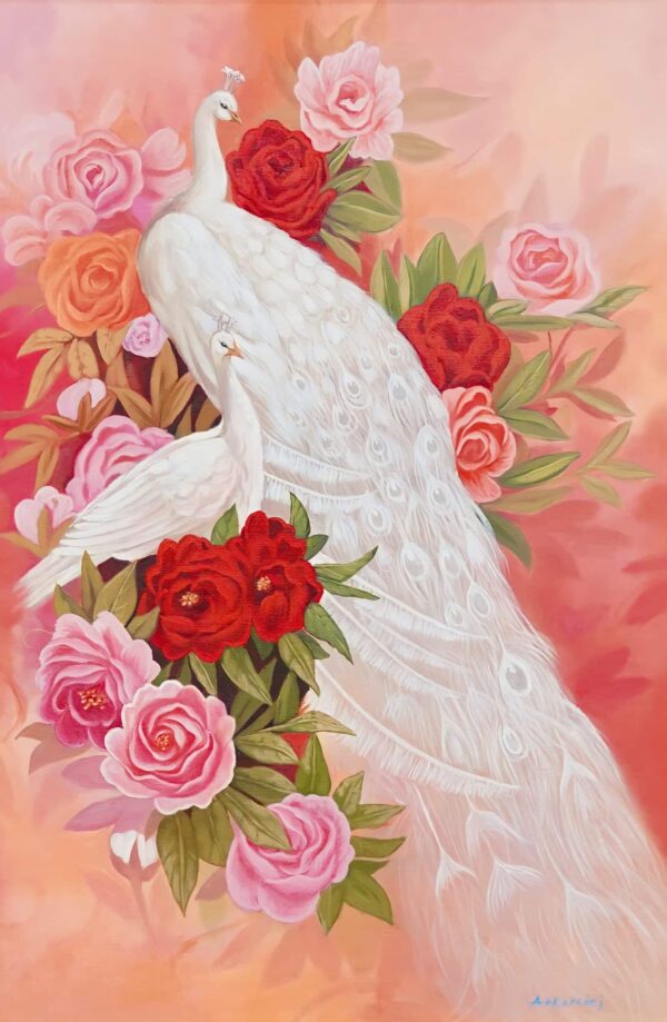 Amore e Pavone Bianco – 60 x 90 cm Art Gallery